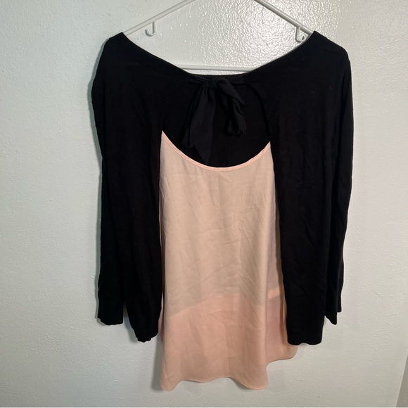 Ann Taylor Sweater Blouse Black Light Pink M - Picture 6 of 10